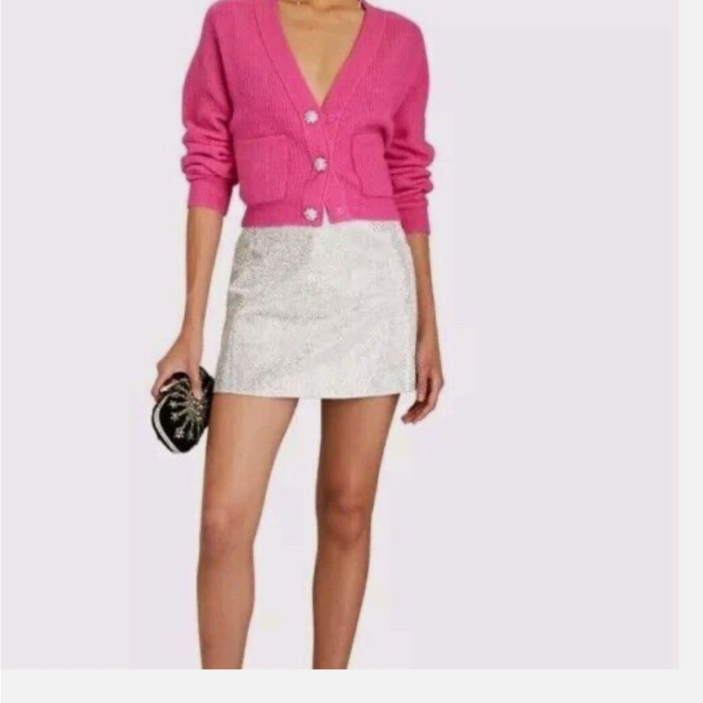 GANNI Women's V-neck Crystal-Embellished Rib-Knit Cardigan Pink Small Excellent